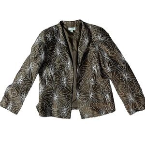 Austin Reed Womens Jacket Brown Floral Stitching Mandarin Collar 100% Silk Sz 10